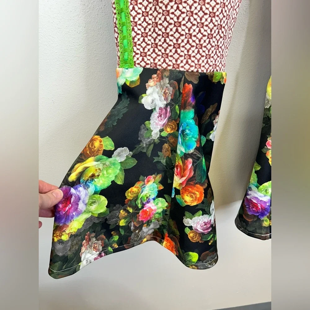 Floral Colorful Flare Pants Fun Festival Hippie Boho‎ Size 12 Stretch Maximalist